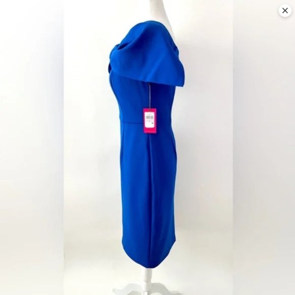 VINCE CAMUTO | Bow Collar Off the Shoulder Sheath Midi Cocktail Dress New Size 6 - Picture 3 of 11